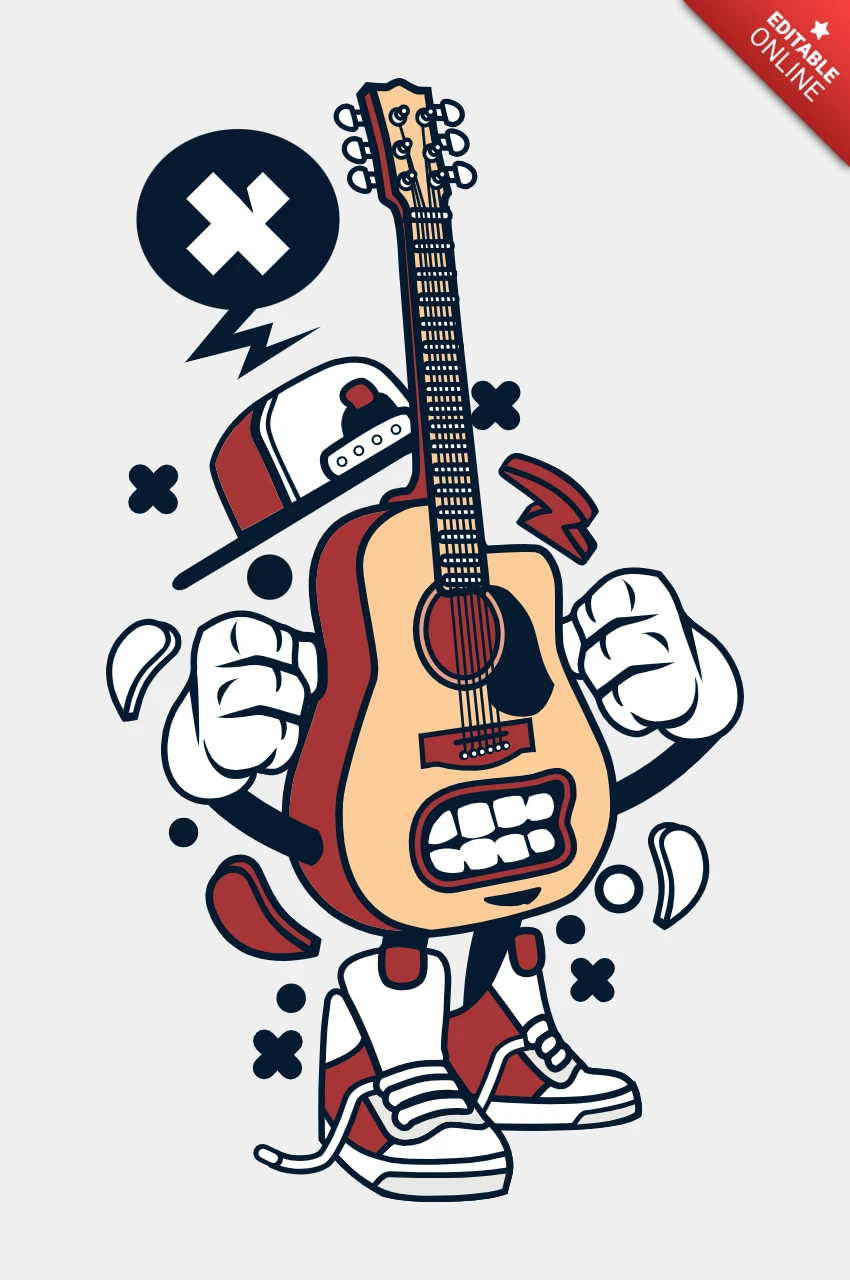 Modèle de conception de personnage de dessin animé de guitare folk