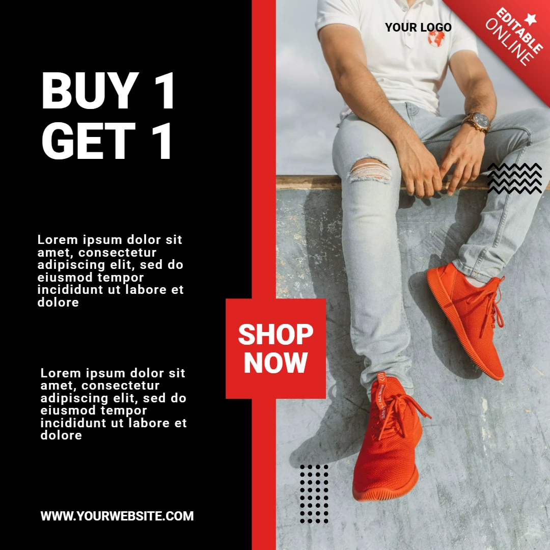 Modèle de conception de publication Instagram de baskets streetwear en promotion, achetez-en 1 et obtenez-en 1