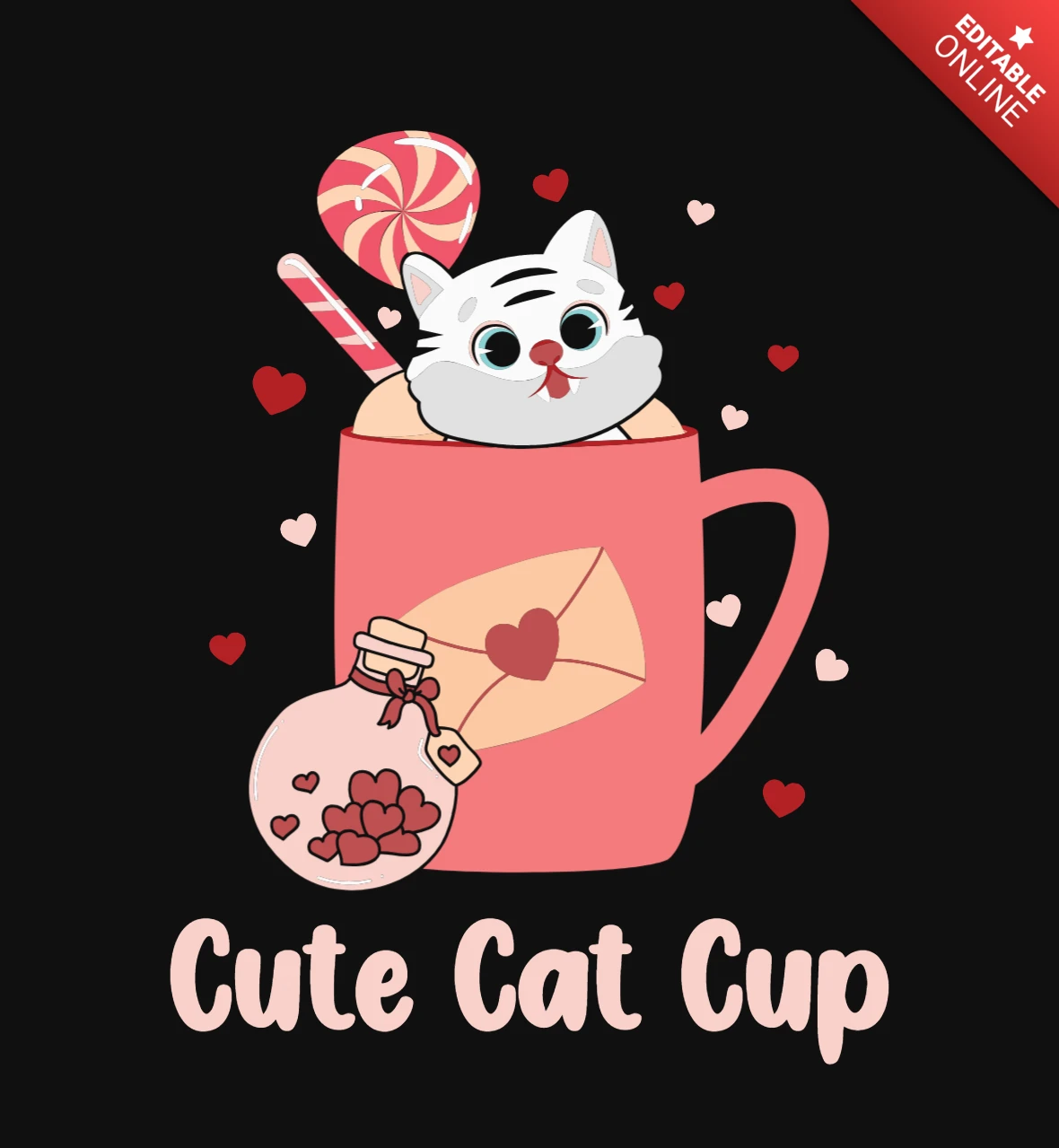 Plantilla de camiseta de San Valentín con un lindo gato y helado