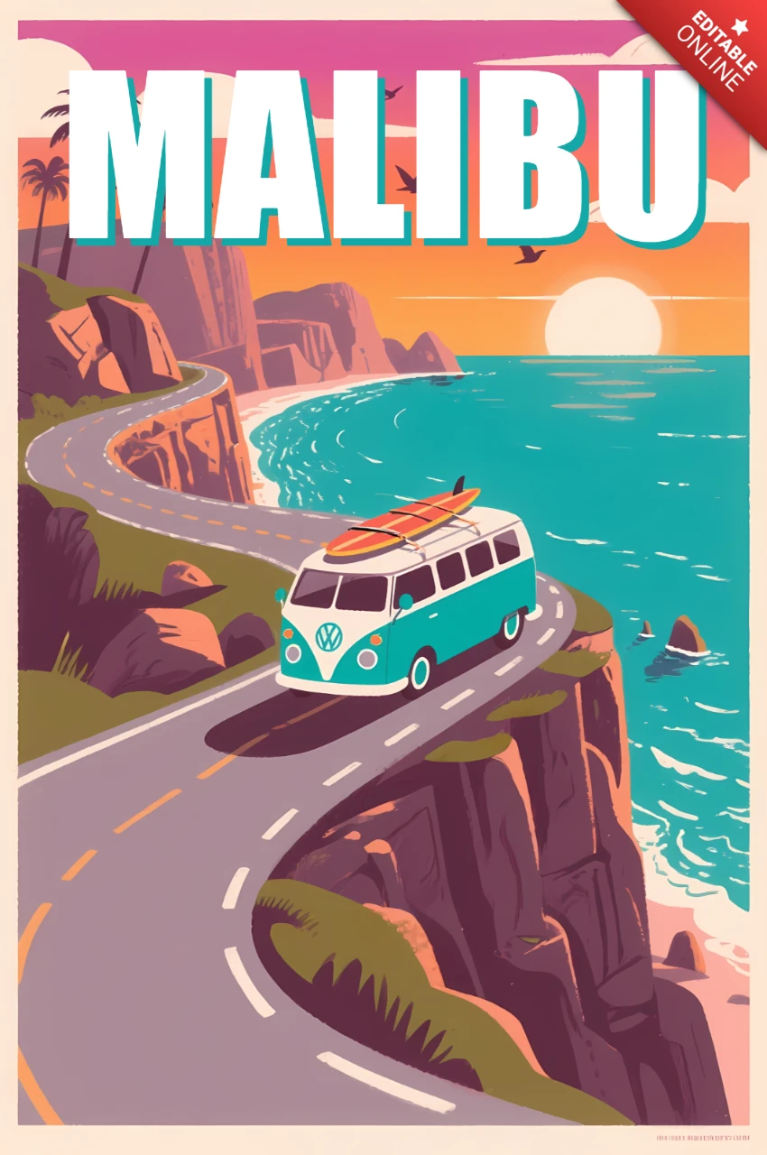 Retro Malibu Strand Van Vorlage für Reiseposter