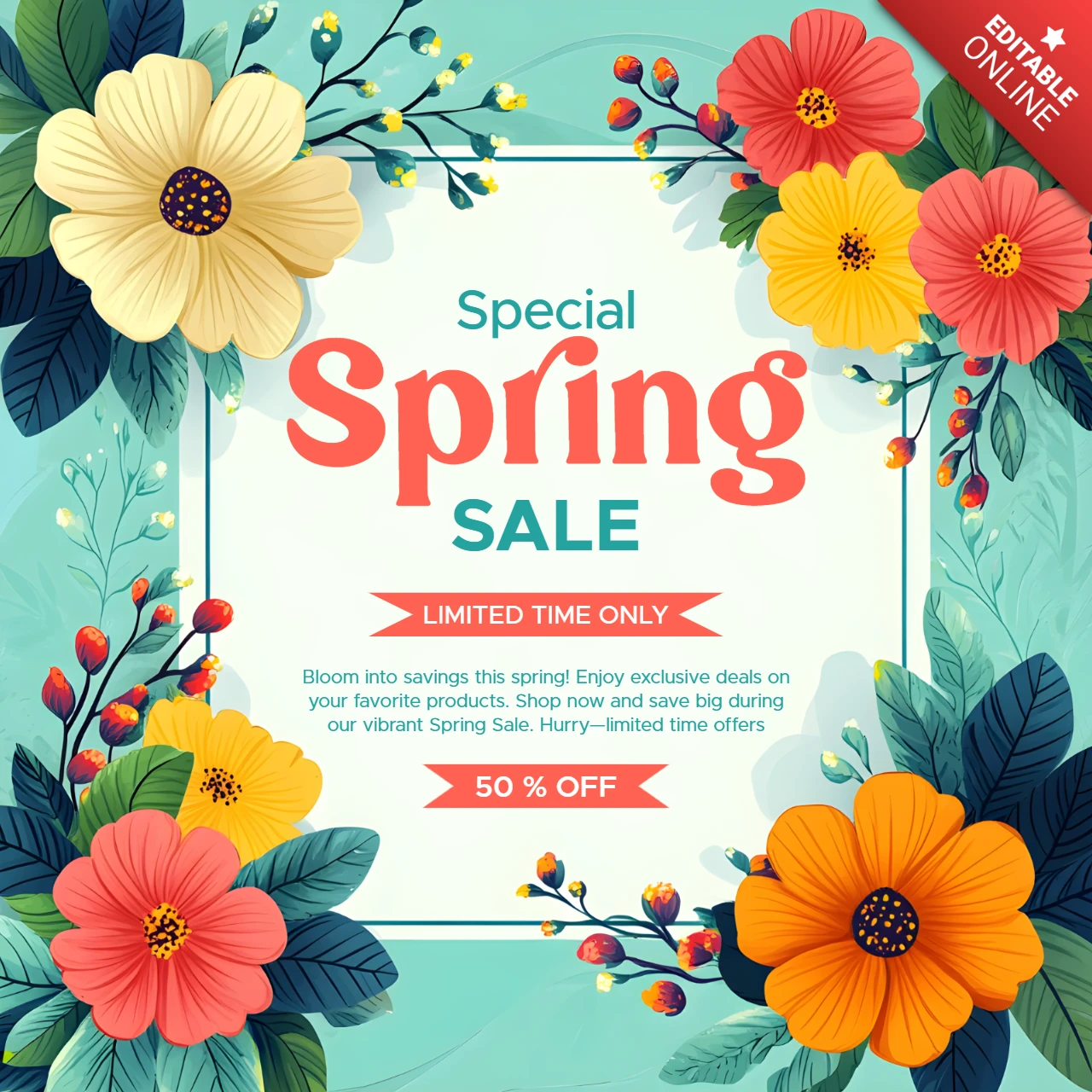 Vibrant Floral Spring Sale Template Design - Editable and Eye-Catching
