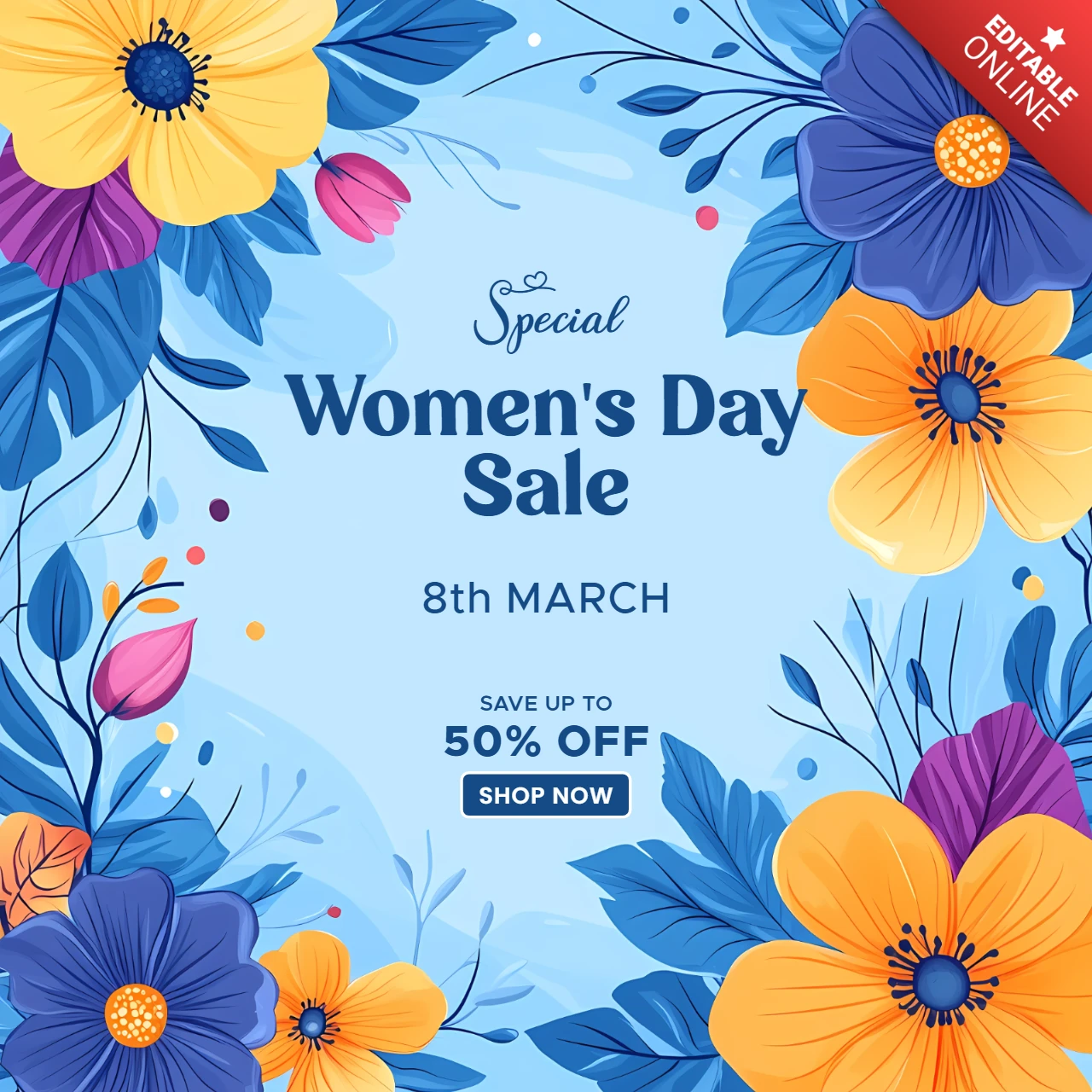 Editierbares Frauentagsverkaufsvorlagendesign mit floralen Elementen