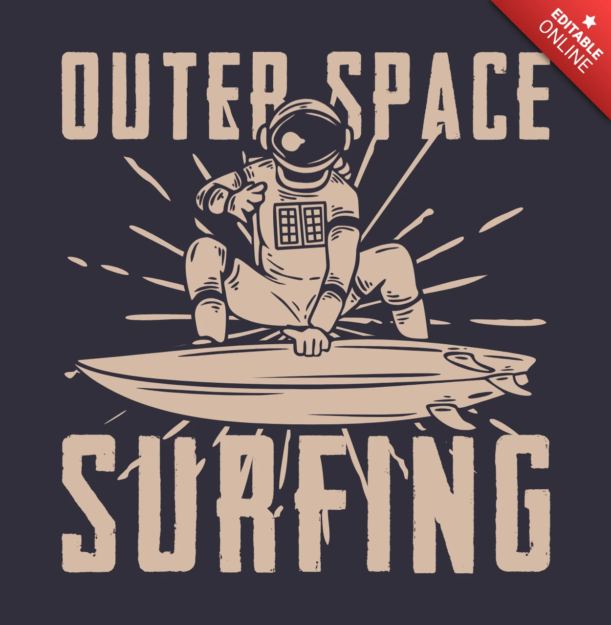 Astronaut Surfing Vintage T-Shirt Design Template