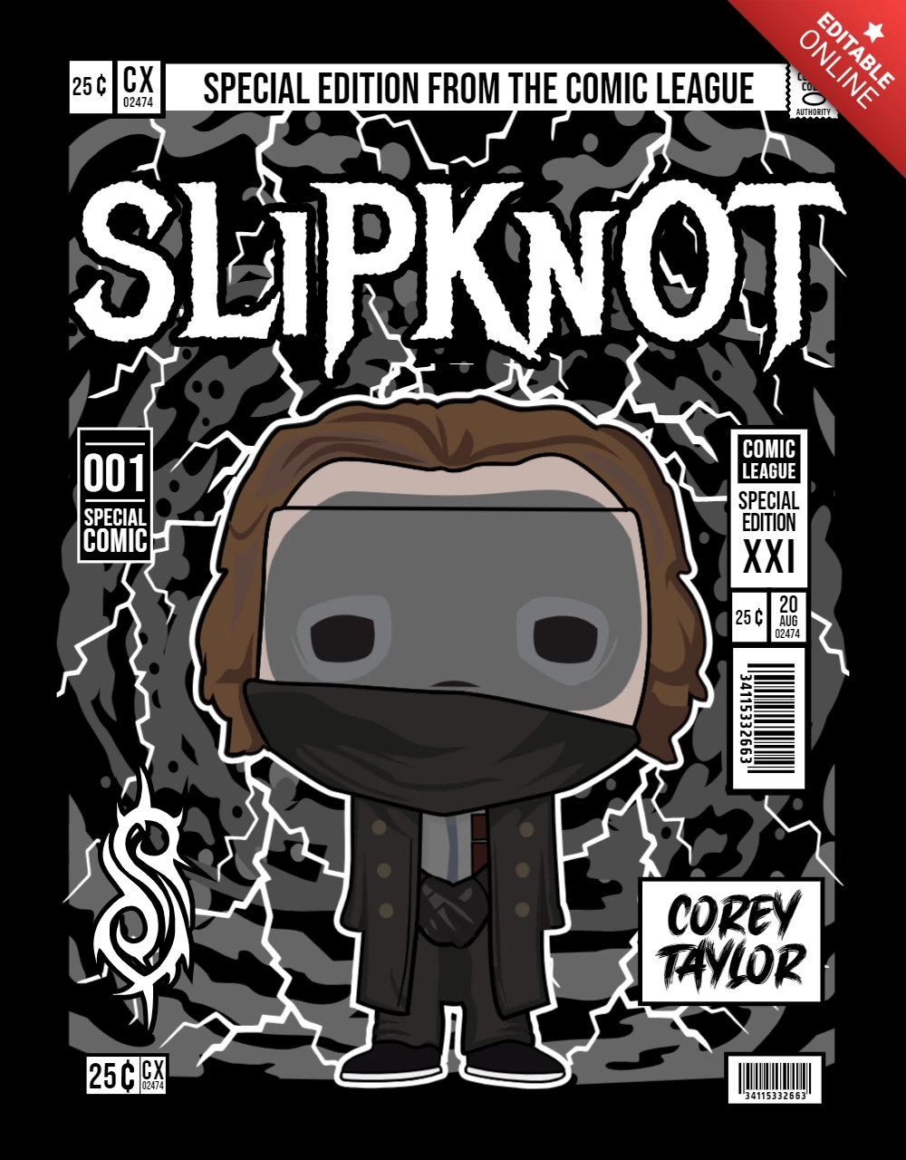 Slipknot corey tailor cartoon character magazine cover design template
