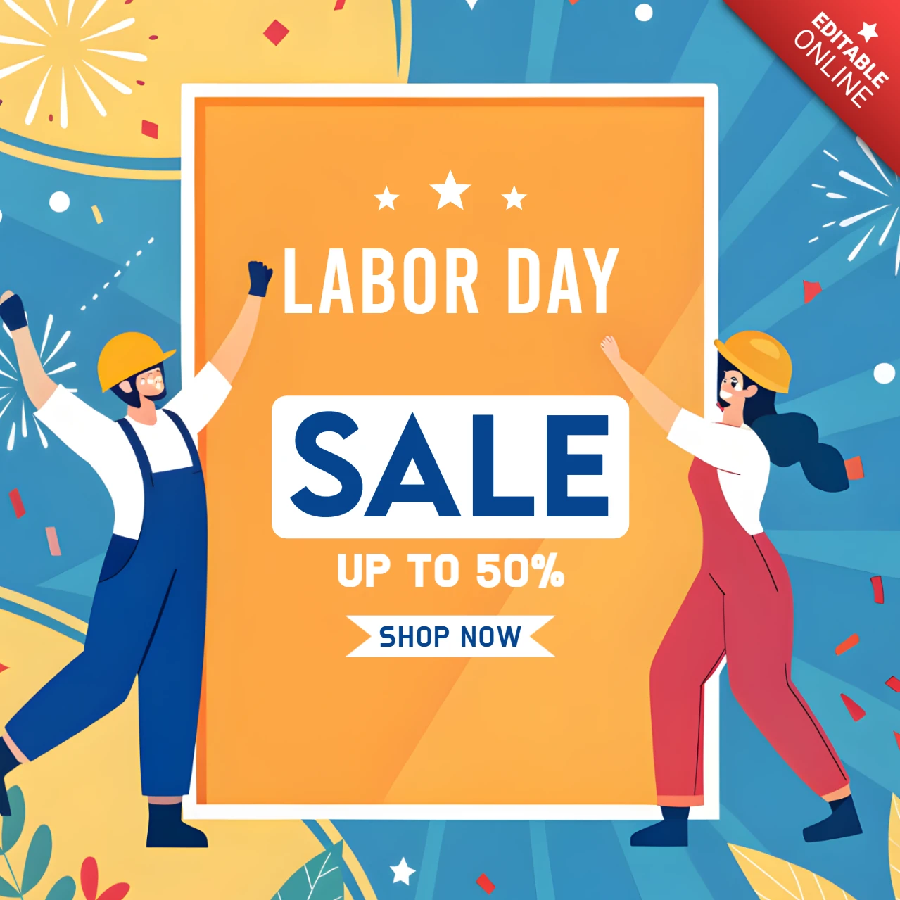Ontwerpsjabloon voor Labor Day Sale - feestelijke en kleurrijke grafische stijl