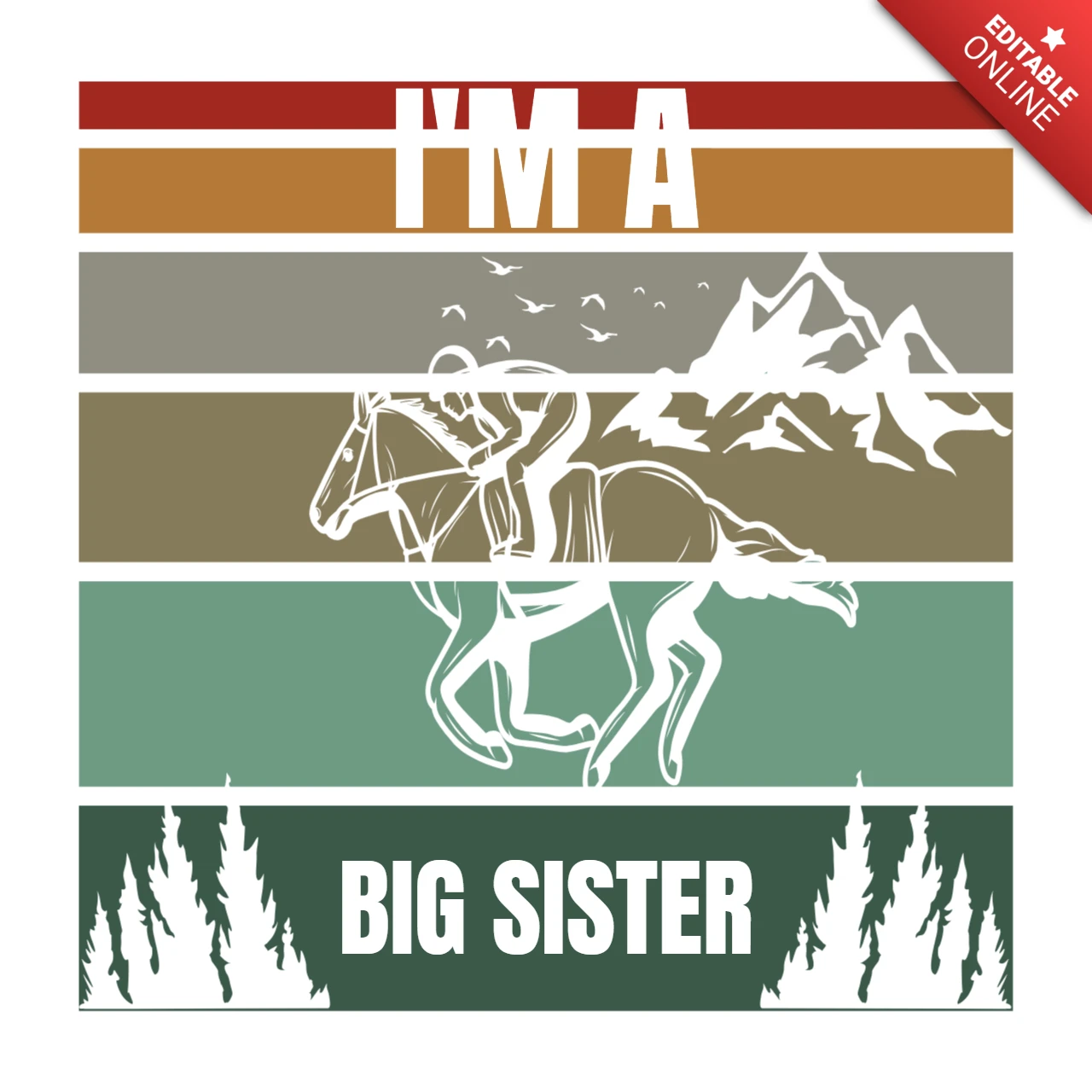 Rustic Big Sister Design Template with Horse and Mountain Graphics