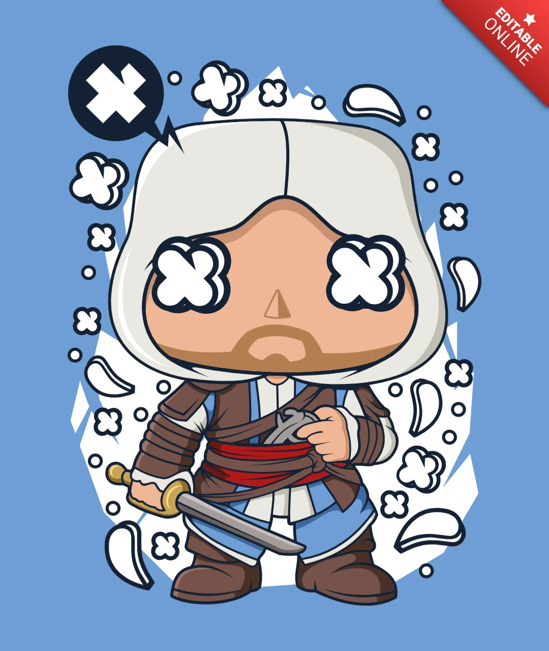 Video Game Assassin's Creed Pop Culture T-Shirt Design Template
