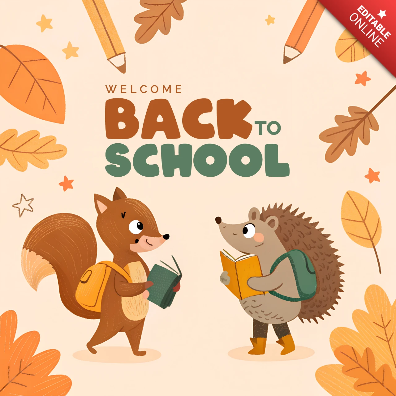 Terug naar school ontwerpsjabloon met schattige dierenfiguren voor kinderwenskaarten