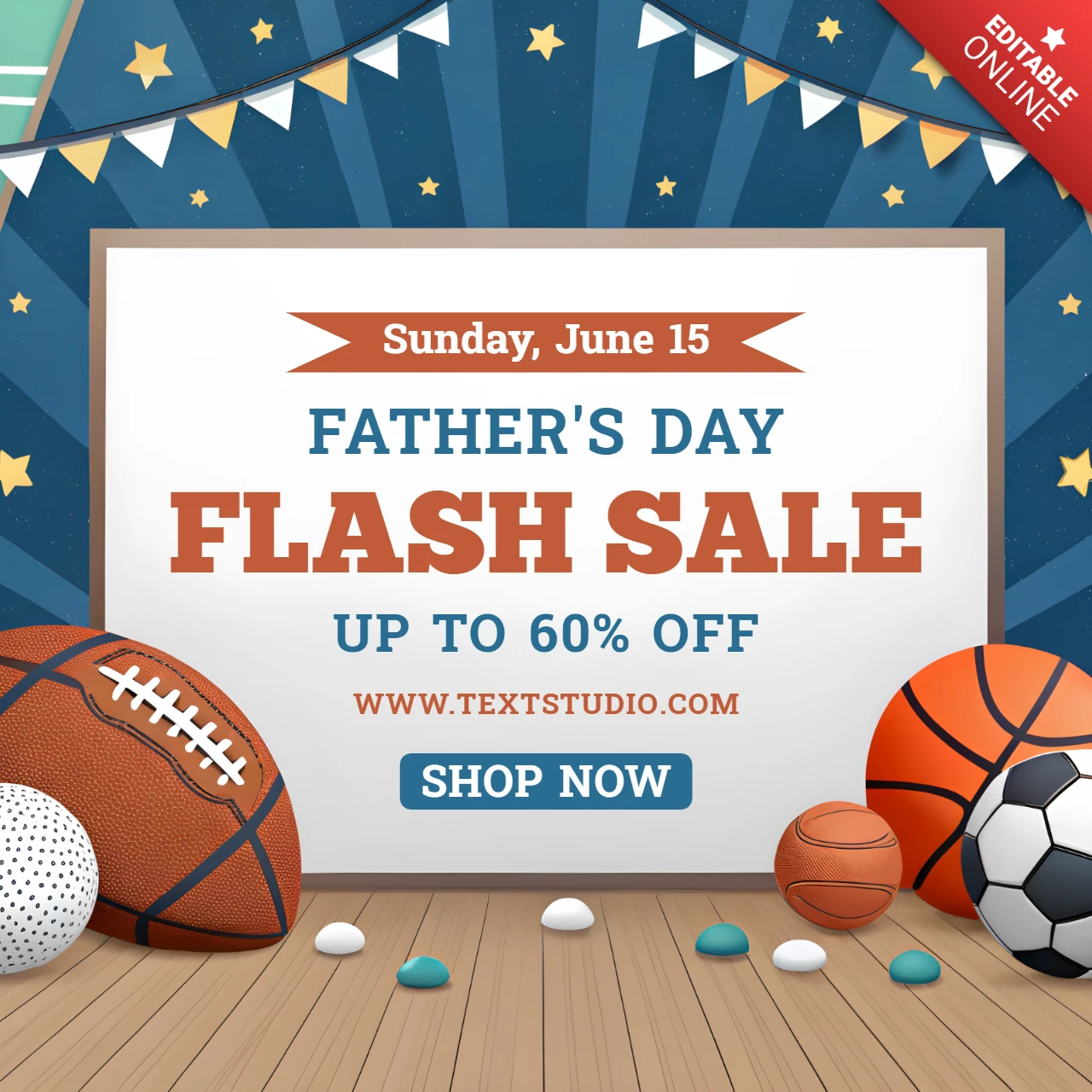 Playful Sports-Themed Flash Sale Design Template for Athletic Father's Day Promotions