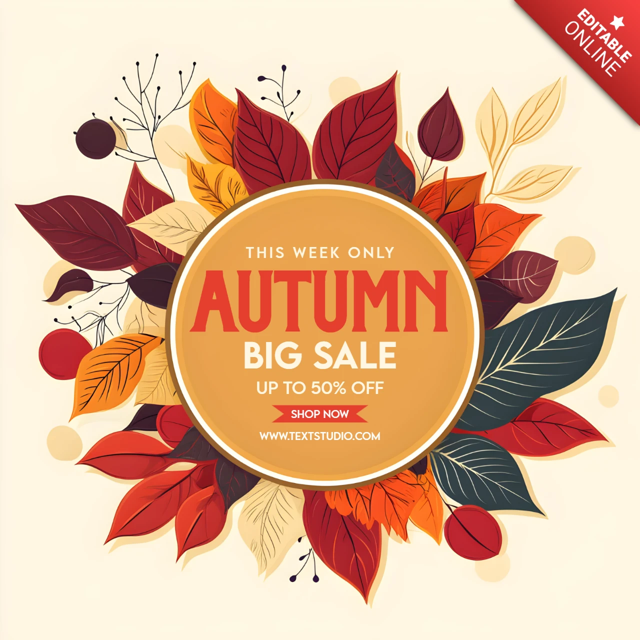 Plantilla de diseño de venta de hojas de otoño para volantes promocionales