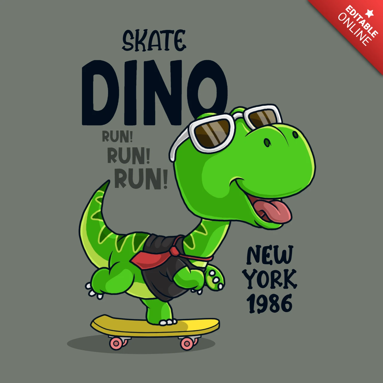 Skate dino bewerkbaar ontwerpsjabloon voor kinderkleding