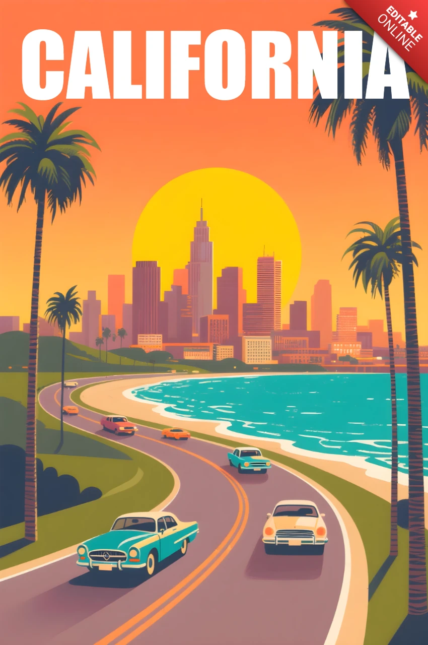 California Vintage Car Design Template for Posters