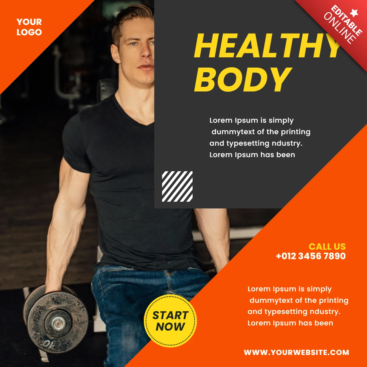 Corpo sano palestra centro minimo instagram post modello di design