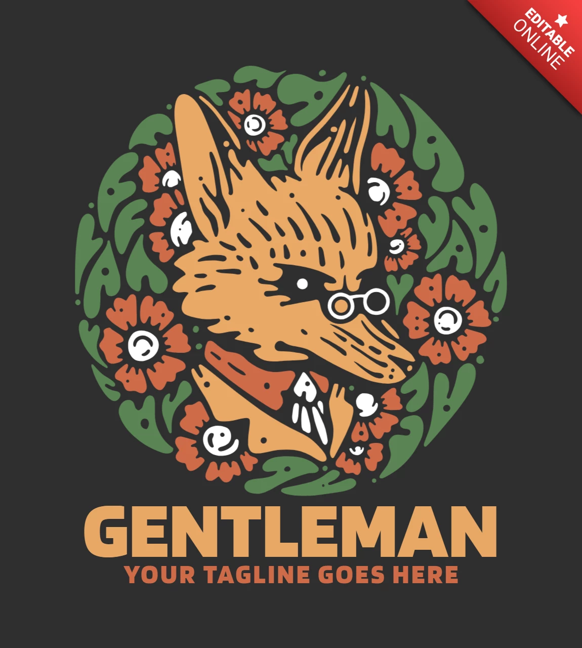 Gentleman With Fox Illustration T-shirt Design Template