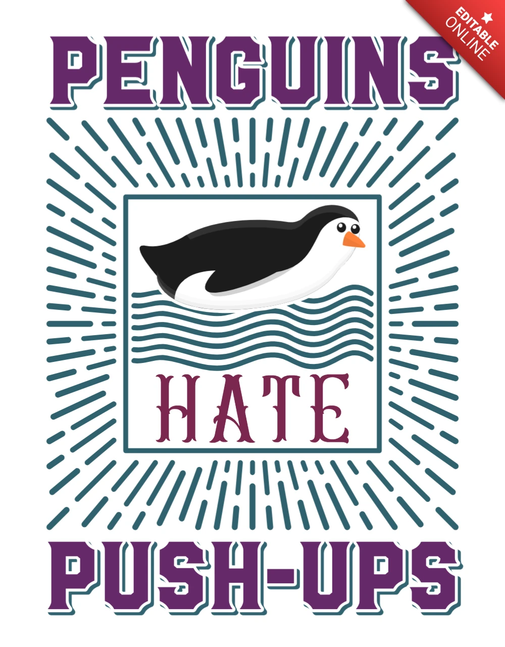 Whimsical Penguin Design Template: Fun and Playful Fitness Humor