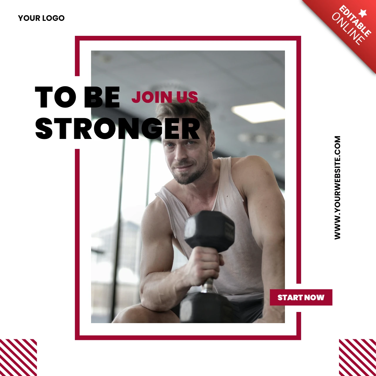 Be Stronger Workout Promotional Social Media Post Design Template