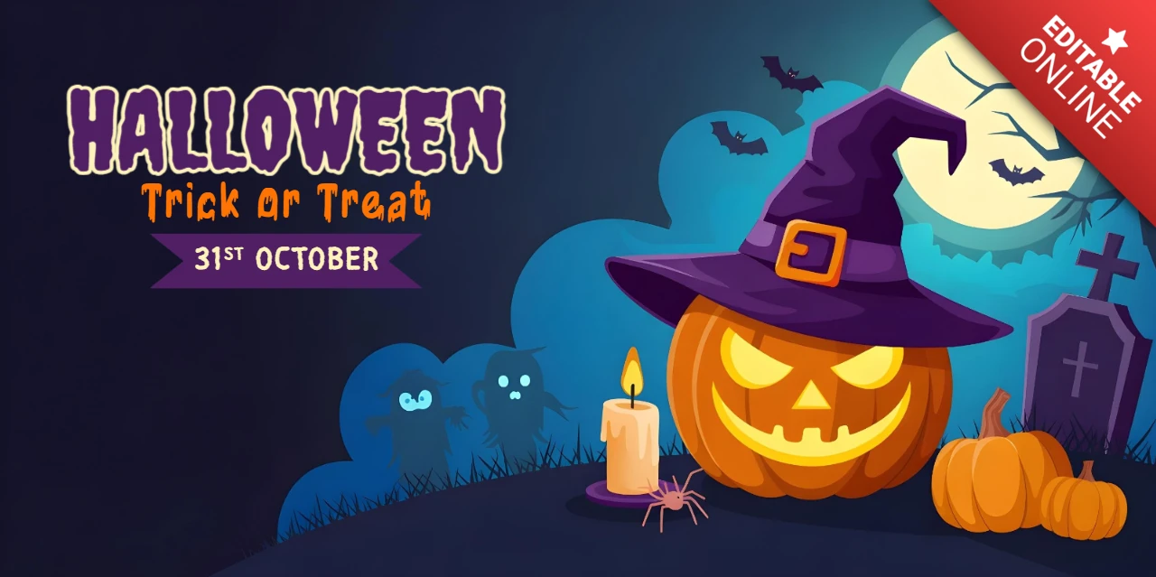 Happy Halloween Trick or Treat Scene with Candlelight & Creepy Crawlies Youtube Cover Design Template