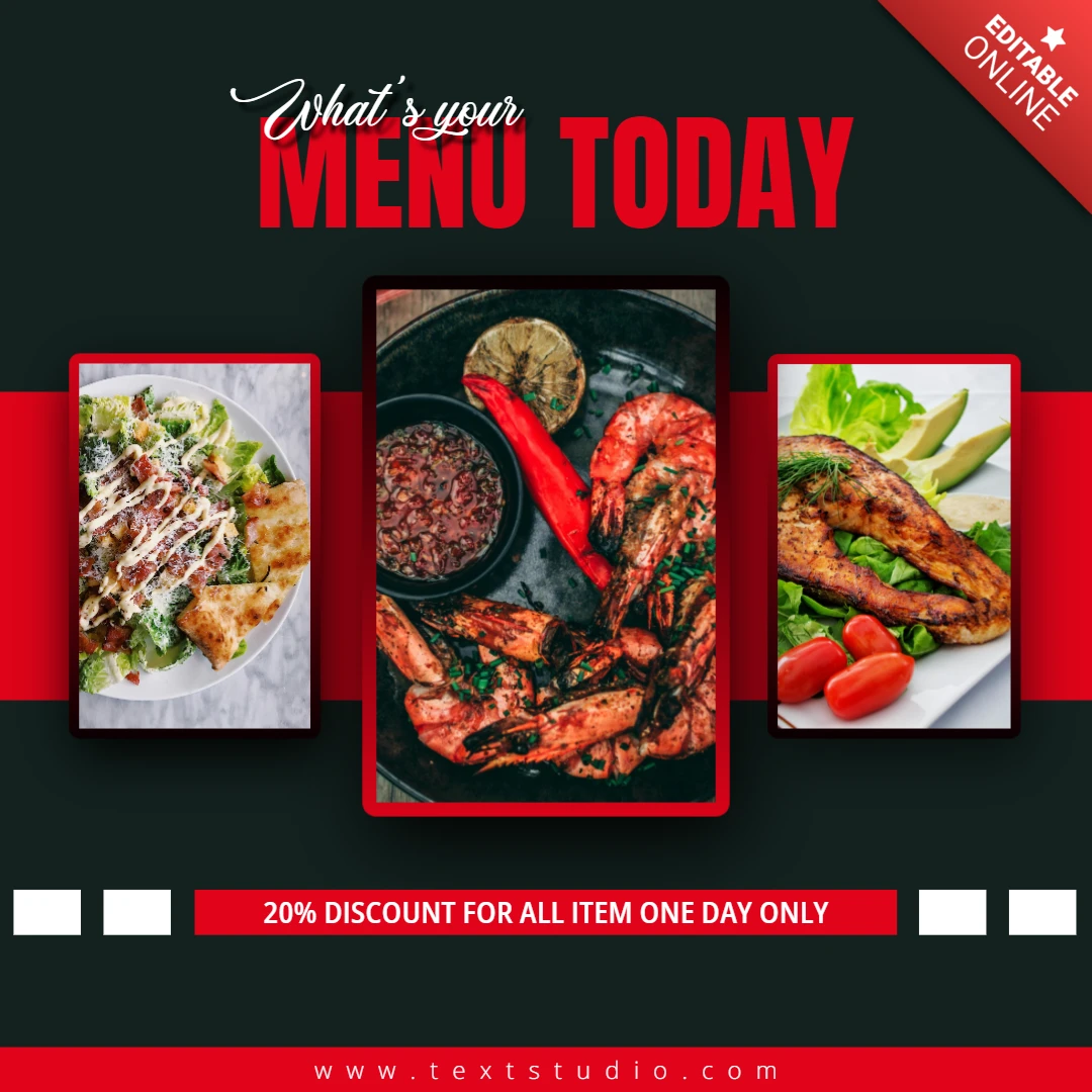 Black And Red Food Item Menu Today Promotion Instagram Post Template