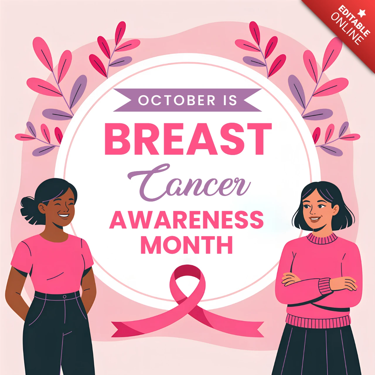 Breast Cancer Awareness Month Template with Floral Design for Posters