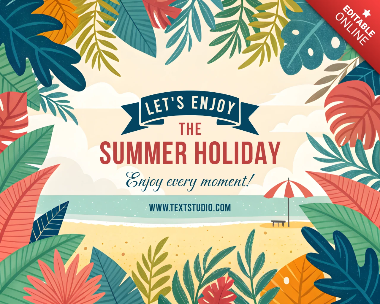 Template de design para férias de verão com folhas tropicais - arte festiva editável