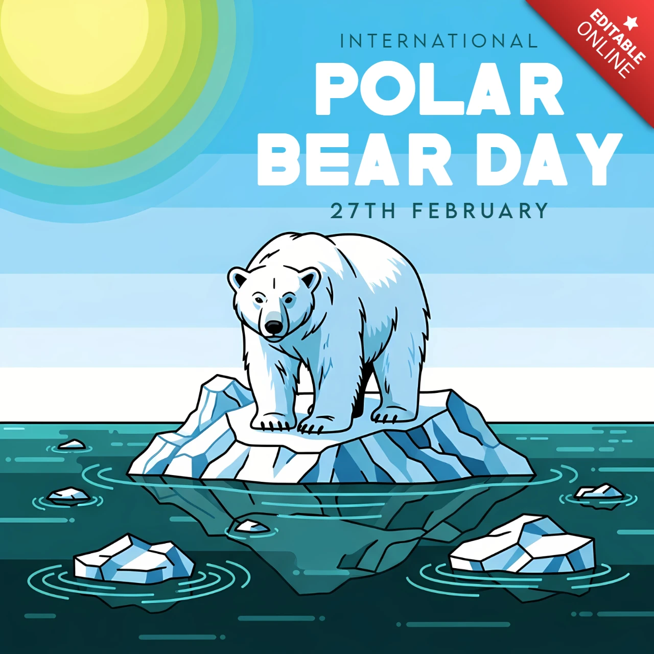 Plantilla de celebración del día del oso polar con un diseño gráfico audaz para carteles.