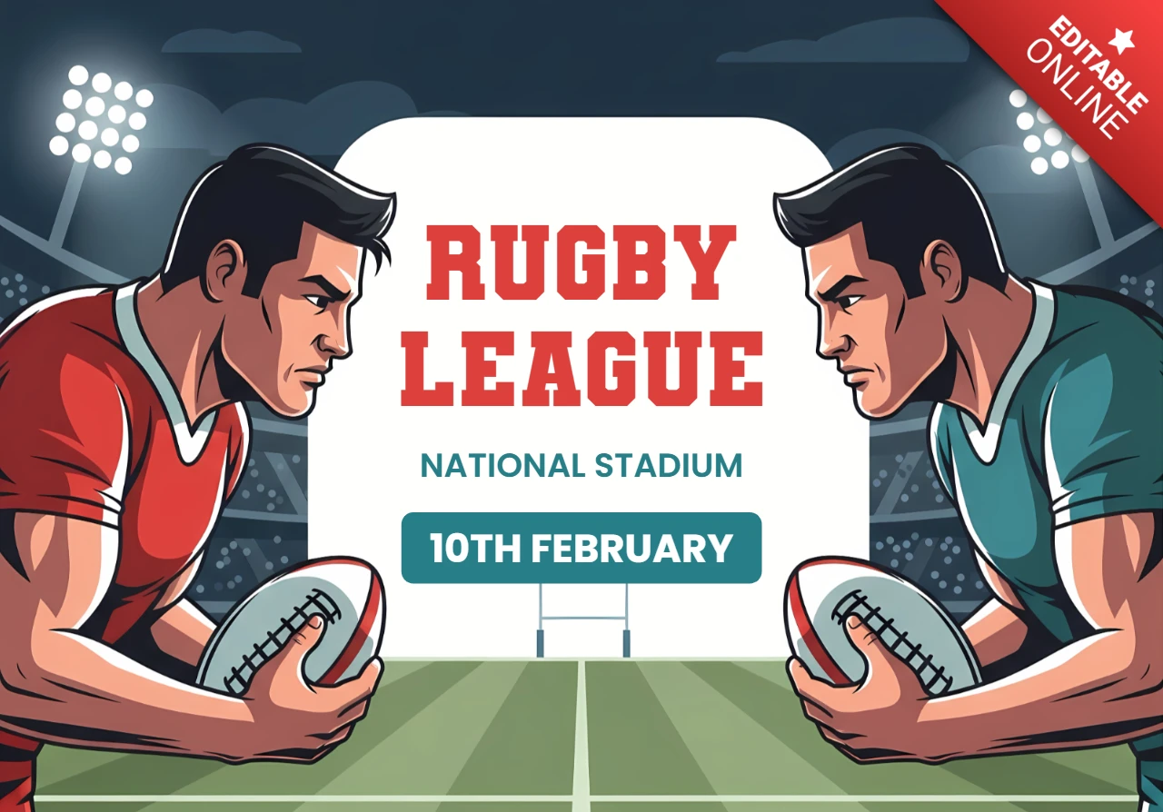 Rugby League Event Poster Template with Bold Illustrative Design