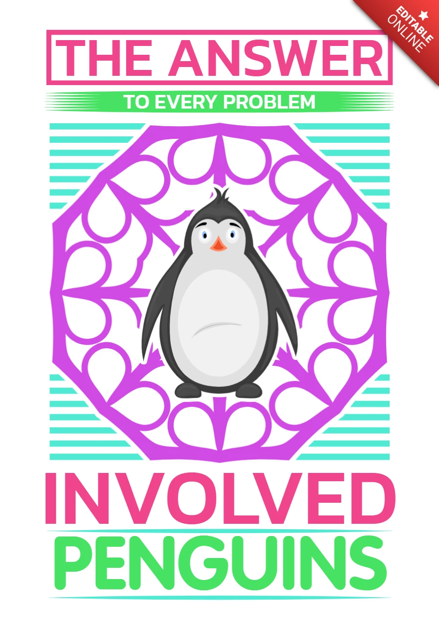 Playful Penguin Design Template with Vibrant Geometric Patterns