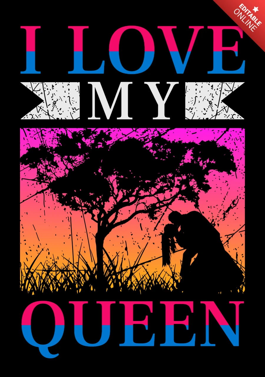 Romantic Sunset Silhouette Design: I Love My Queen Apparel Template