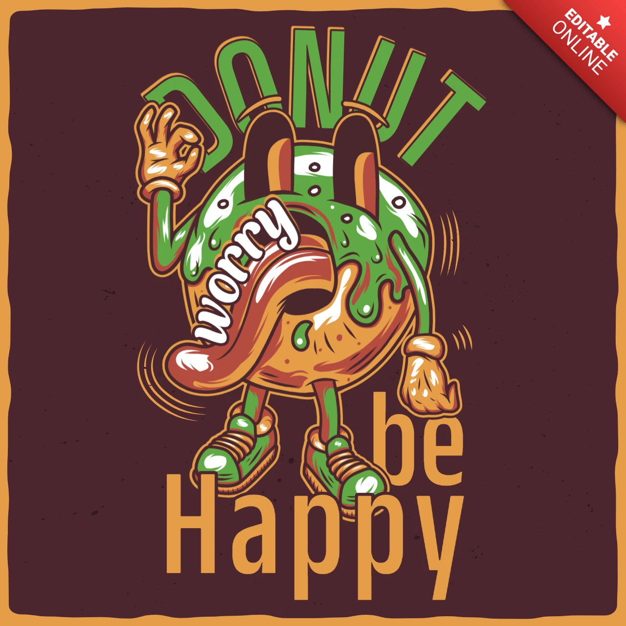 Donut Worry Be Happy Cartoon T-Shirt Design