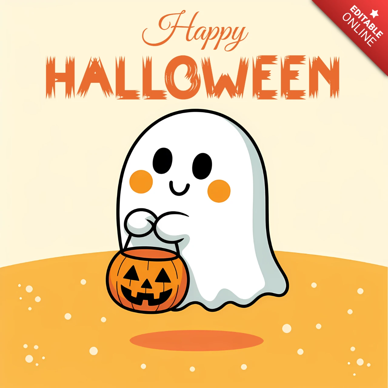 Cute Ghost Halloween Design Template for Greeting Cards and Party Invitations