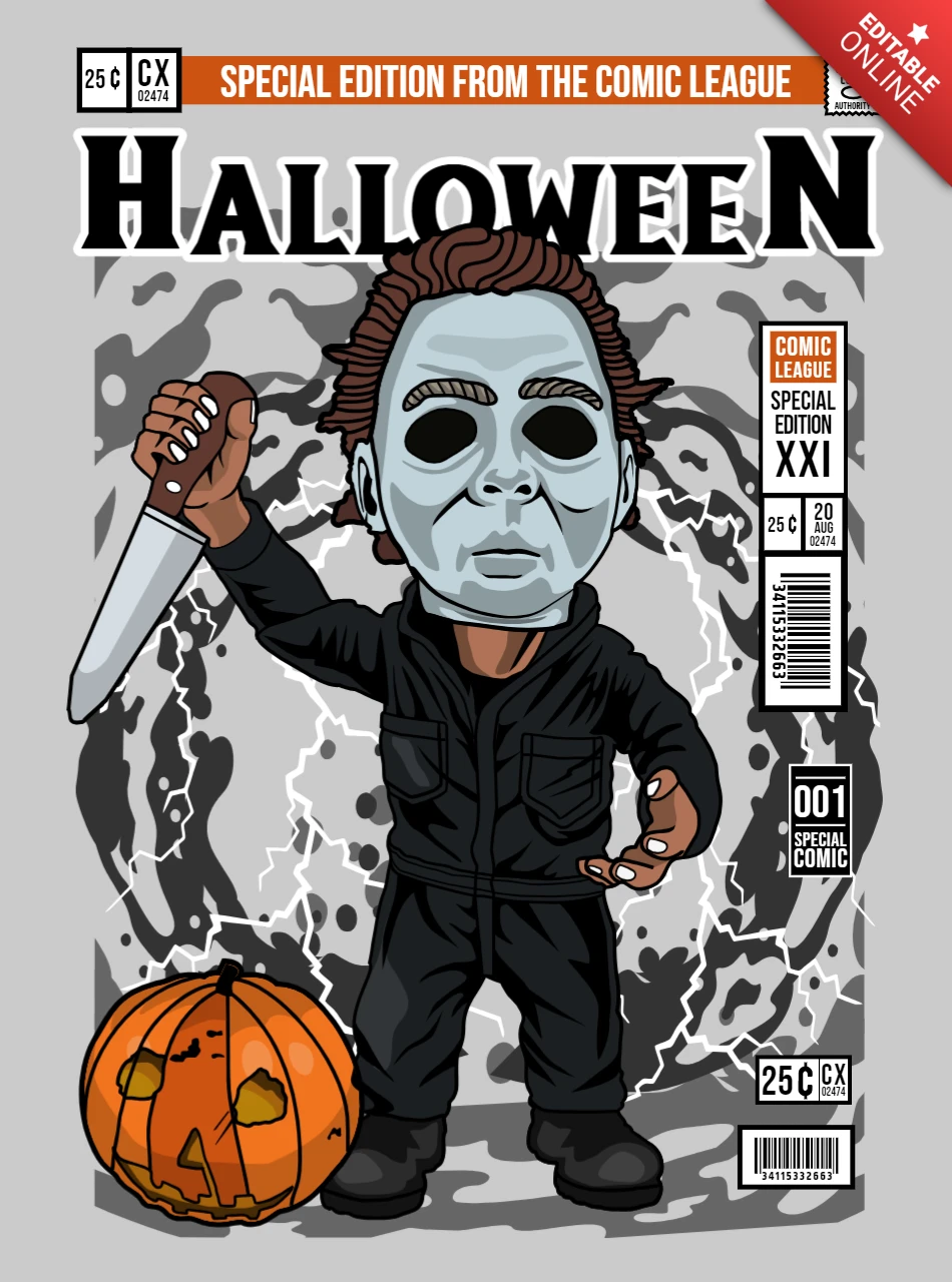 Michael Myers Halloween Cartoon Character Magazine Cover Design Template