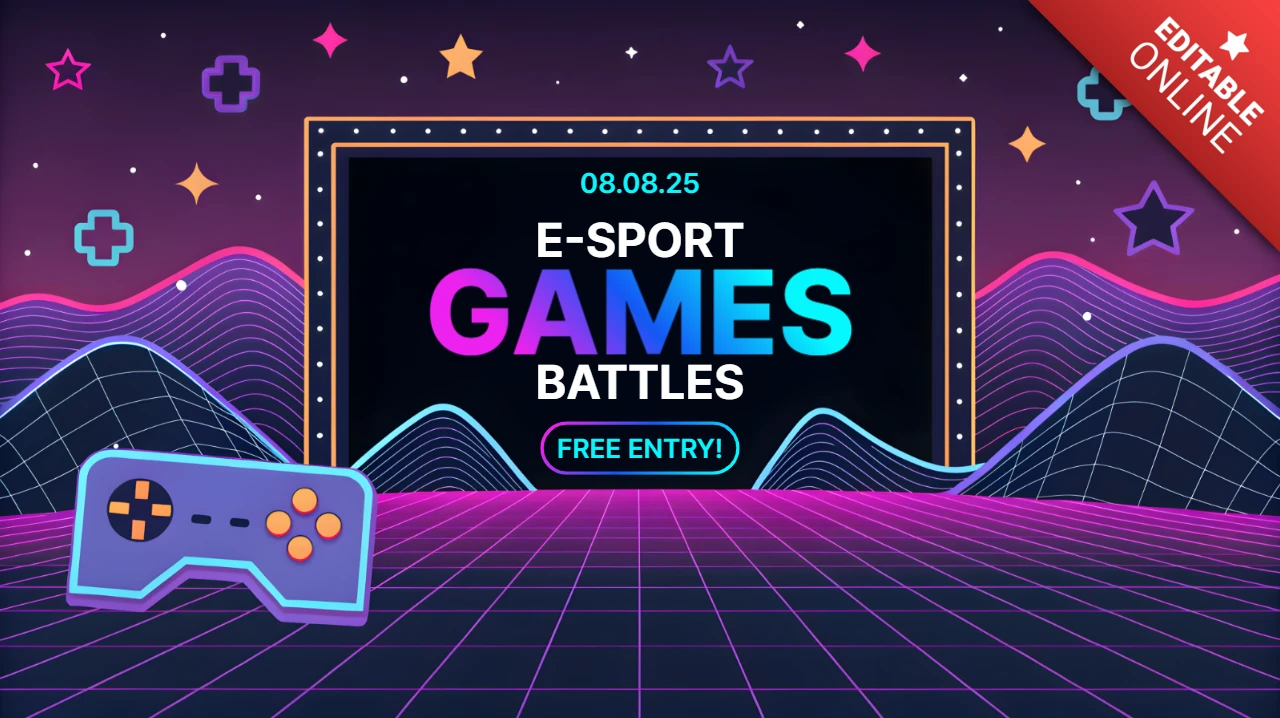 Retro Gaming Tournament Flyer Template with Neon Design Elements