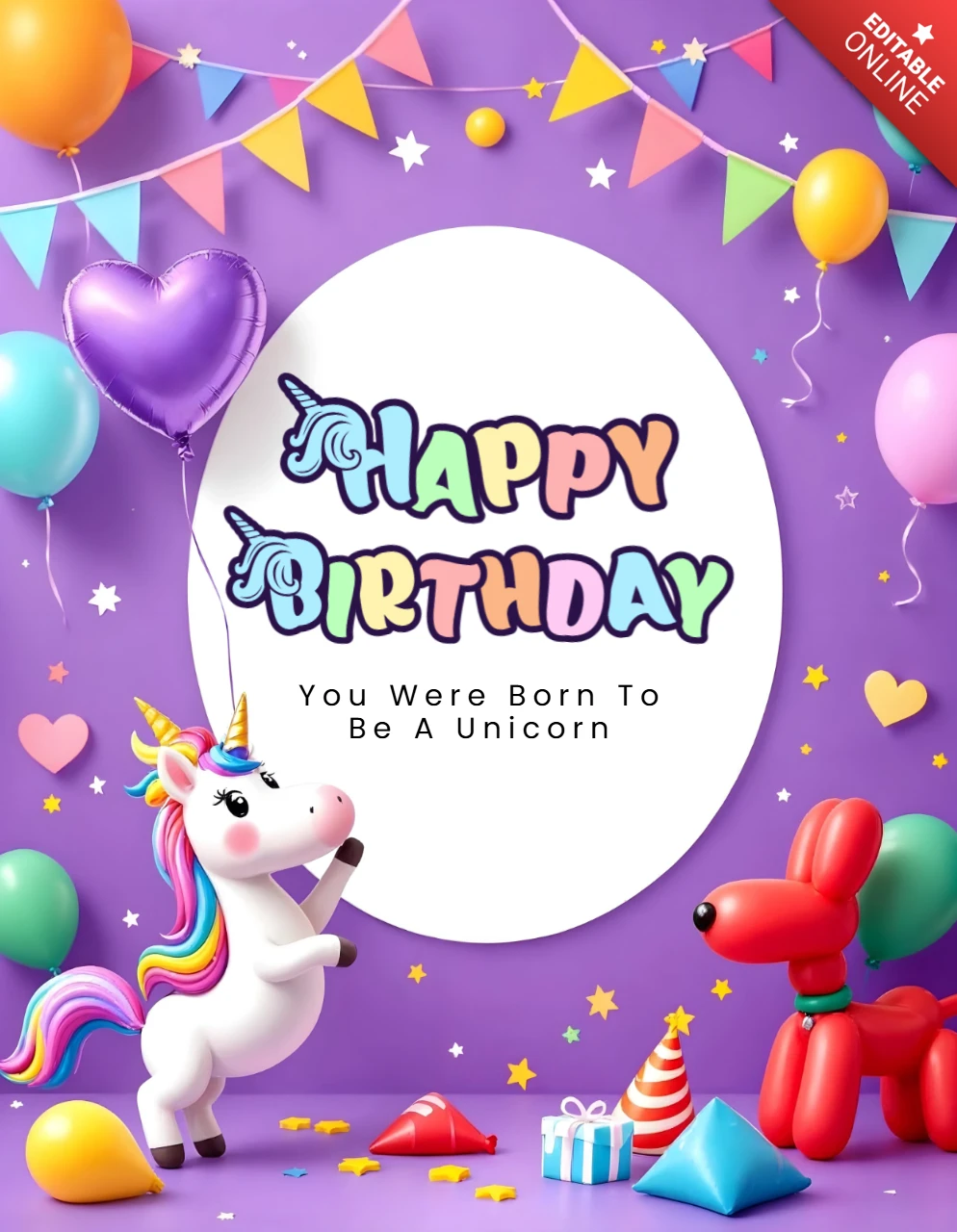 Fröhlich Einhorn Geburtstag Gruß Design-Vorlage mit verspielten Dekorationen