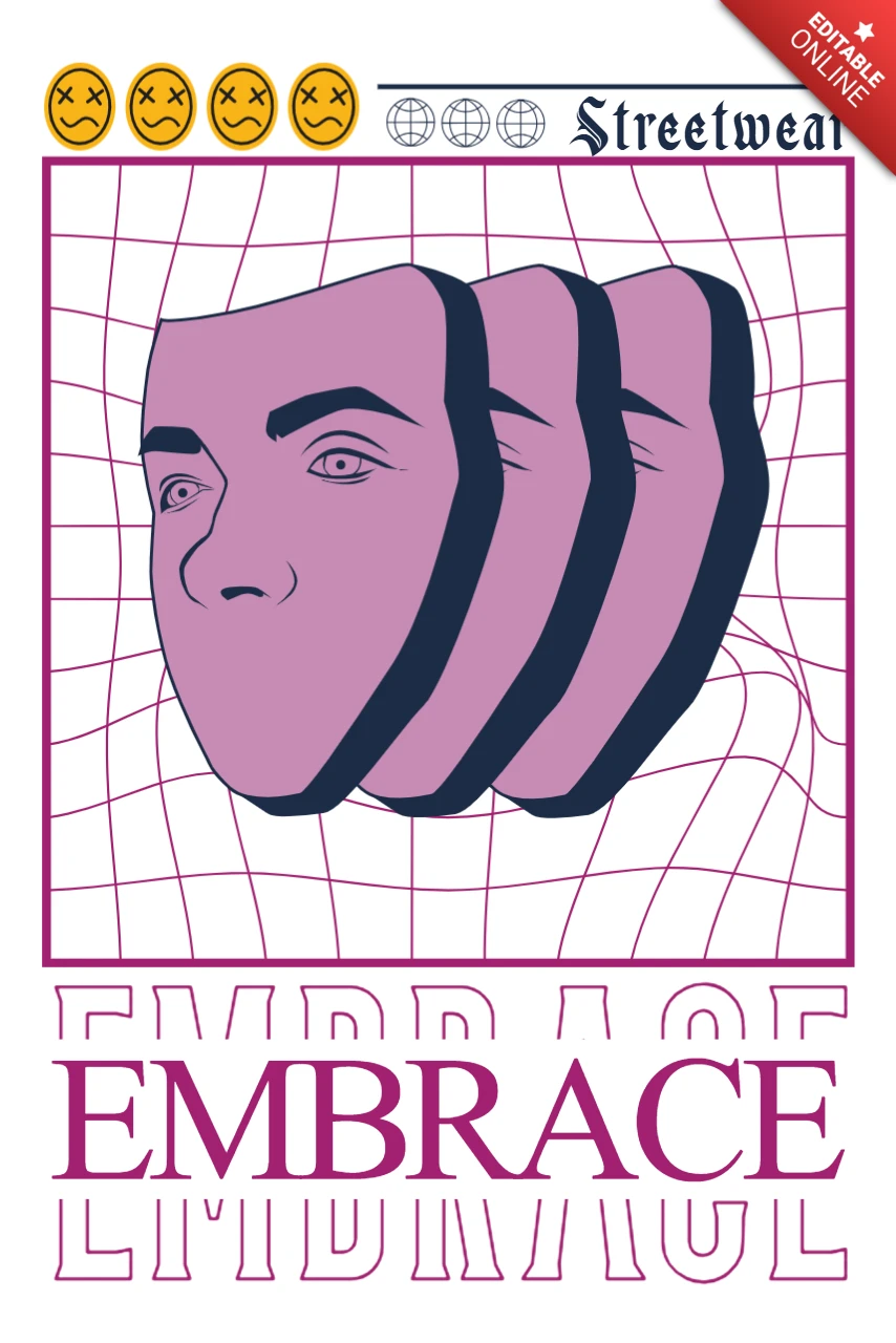 Abrace o template de design streetwear com gráficos de rostos artísticos abstratos para vestuário.
