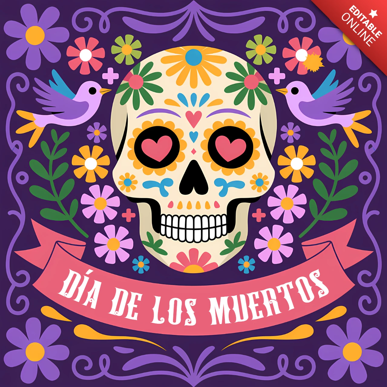 Kolorowy szablon czaszki Día de los Muertos do festiwalowych produktów.