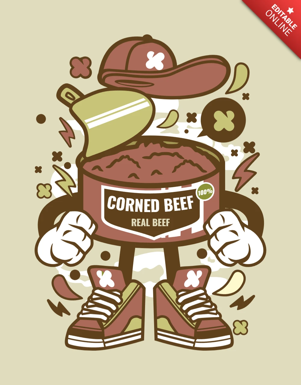 Corned Beef Cartoon Character Poster Design Template
