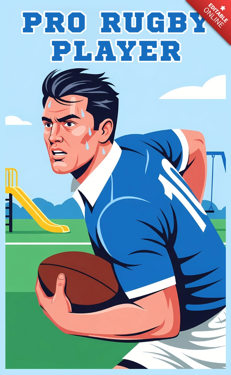 Dynamic Rugby Player Design Template for Sports Merchandise