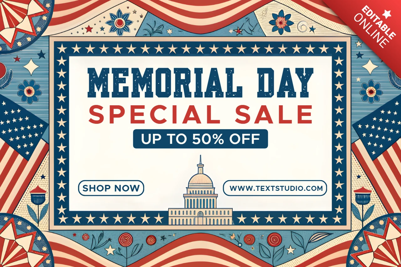 Patriotic Memorial Day Sale Template Design - Editable Promotional Banner