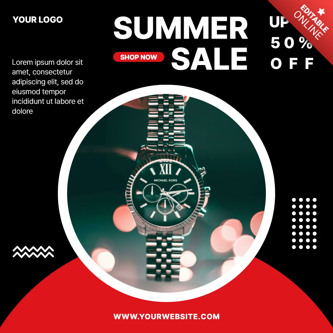Watch store summer sale social media post design template