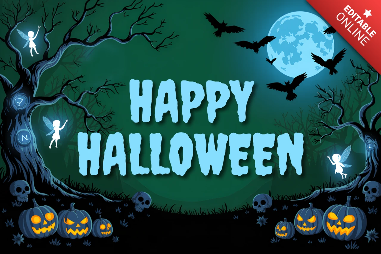 Modello di design spettrale per Halloween per manifesti con zucche e pipistrelli