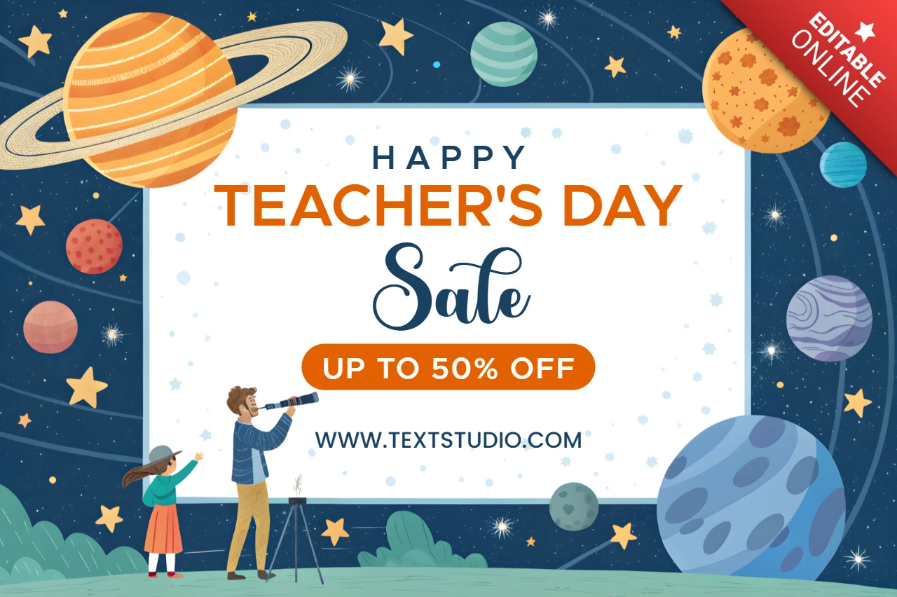 Whimsical Teacher's Day Sale Template Design with Cosmic Elements
