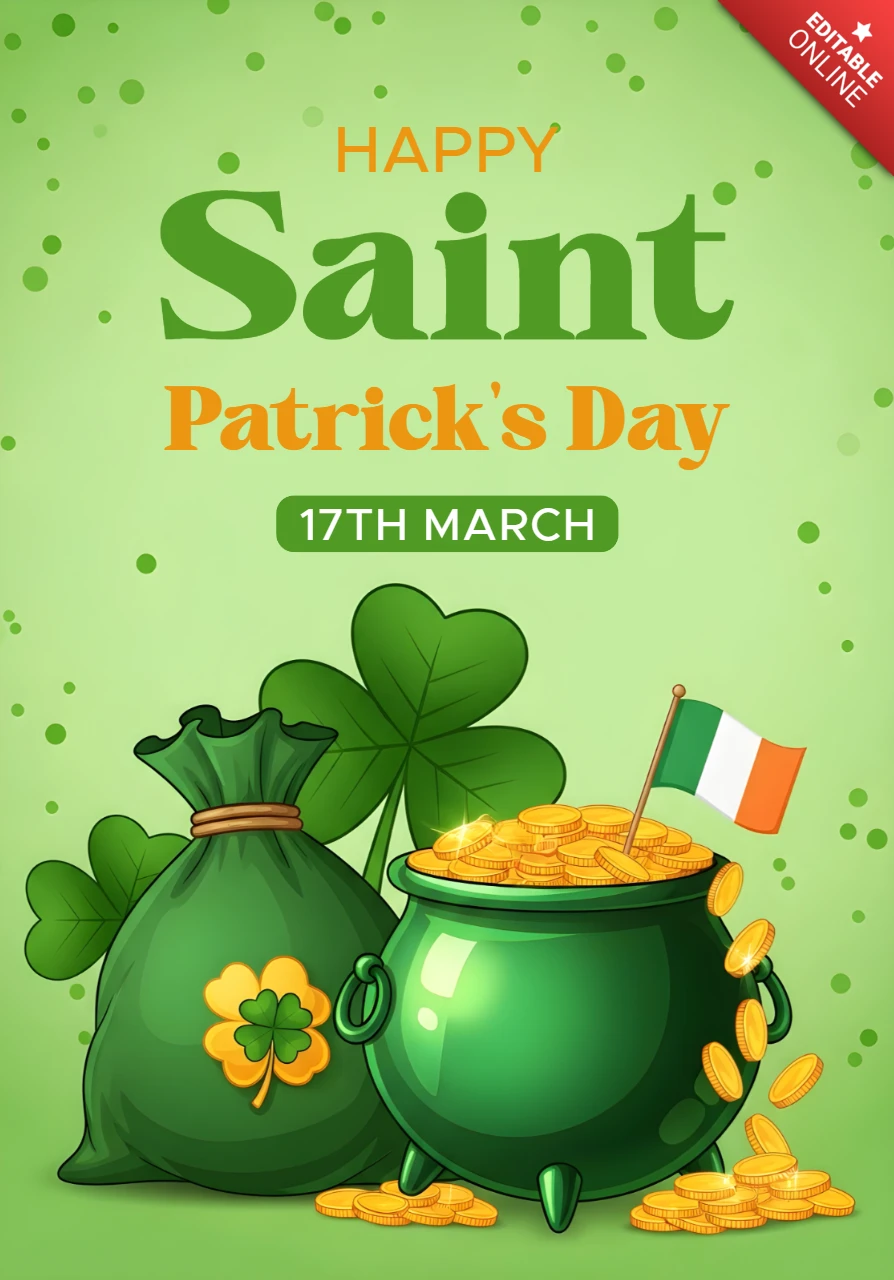 Feier-Vorlage zum St. Patrick's Day mit Design eines Goldtopfes für festliche Grußkarten