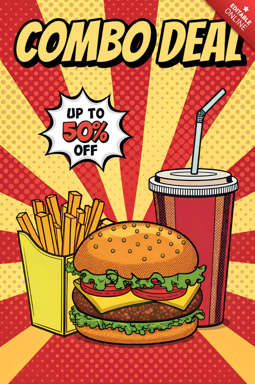 Pop-Art-Burger-Kombinationsangebot Werbevorlage für Flyer