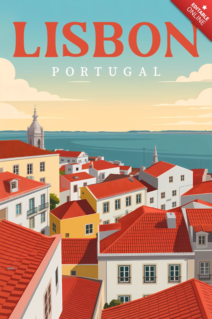 Modello di design vintage di Lisbona, Portogallo, per poster di viaggio