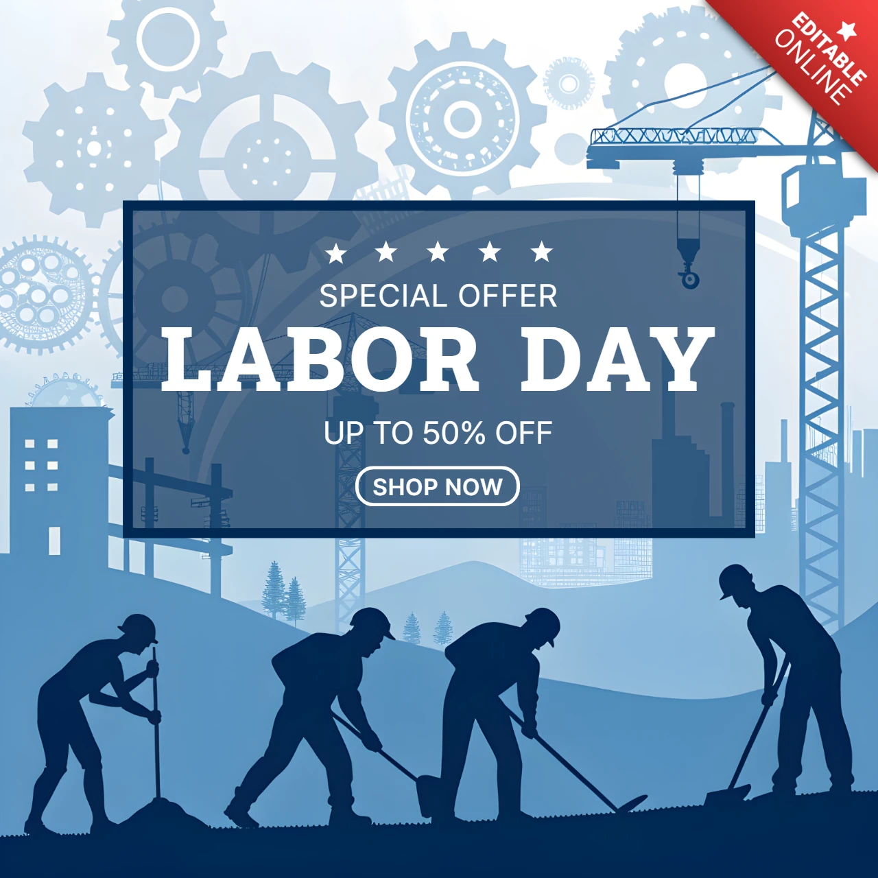 Modèle de conception pour les ventes de la fête du travail avec un style graphique industriel