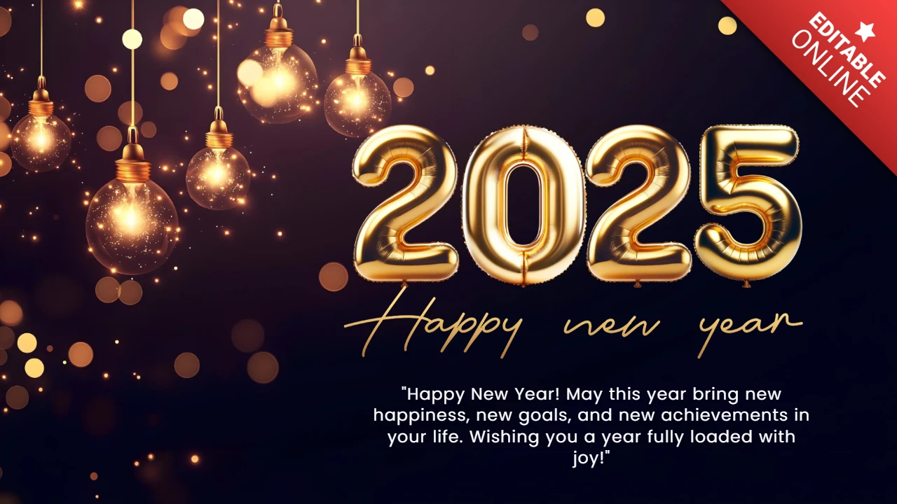 エレガントなゴールドのライト2025年新年のデザインテンプレート