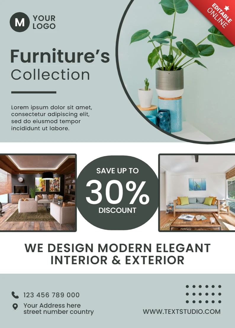 Modelo de design de móveis elegantes modernos para promoção de interiores e exteriores