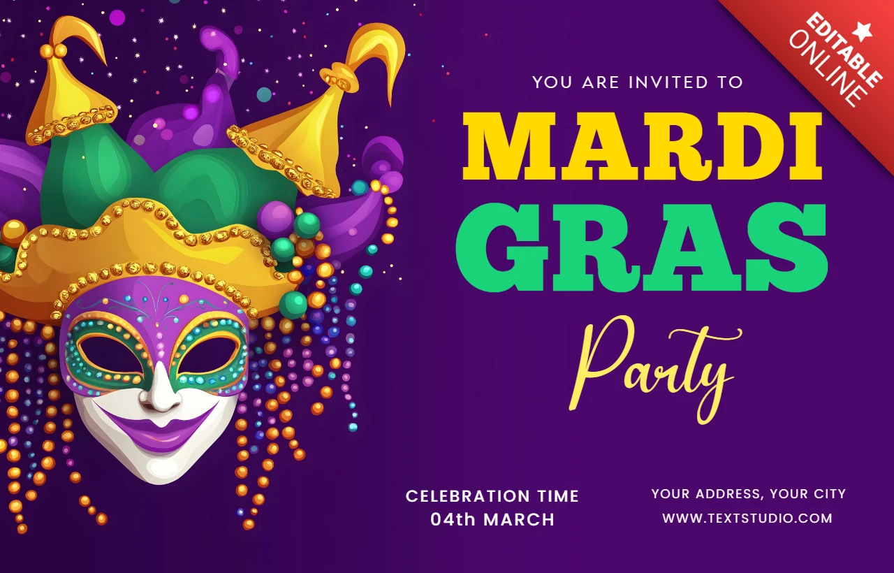 Modèle de carte d'invitation à la fête du Mardi gras