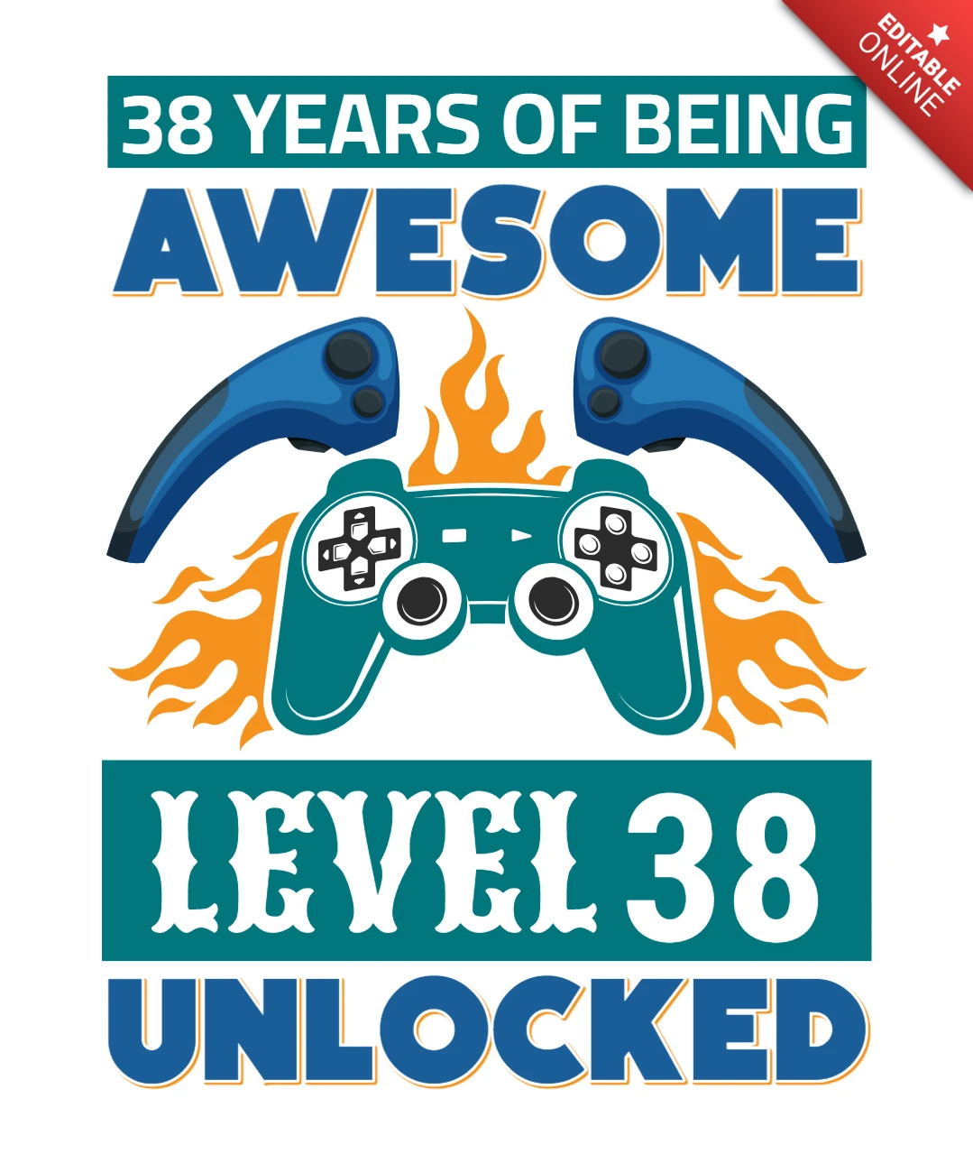 Impresionante plantilla de diseño de cumpleaños gamer: 38 años subiendo de nivel