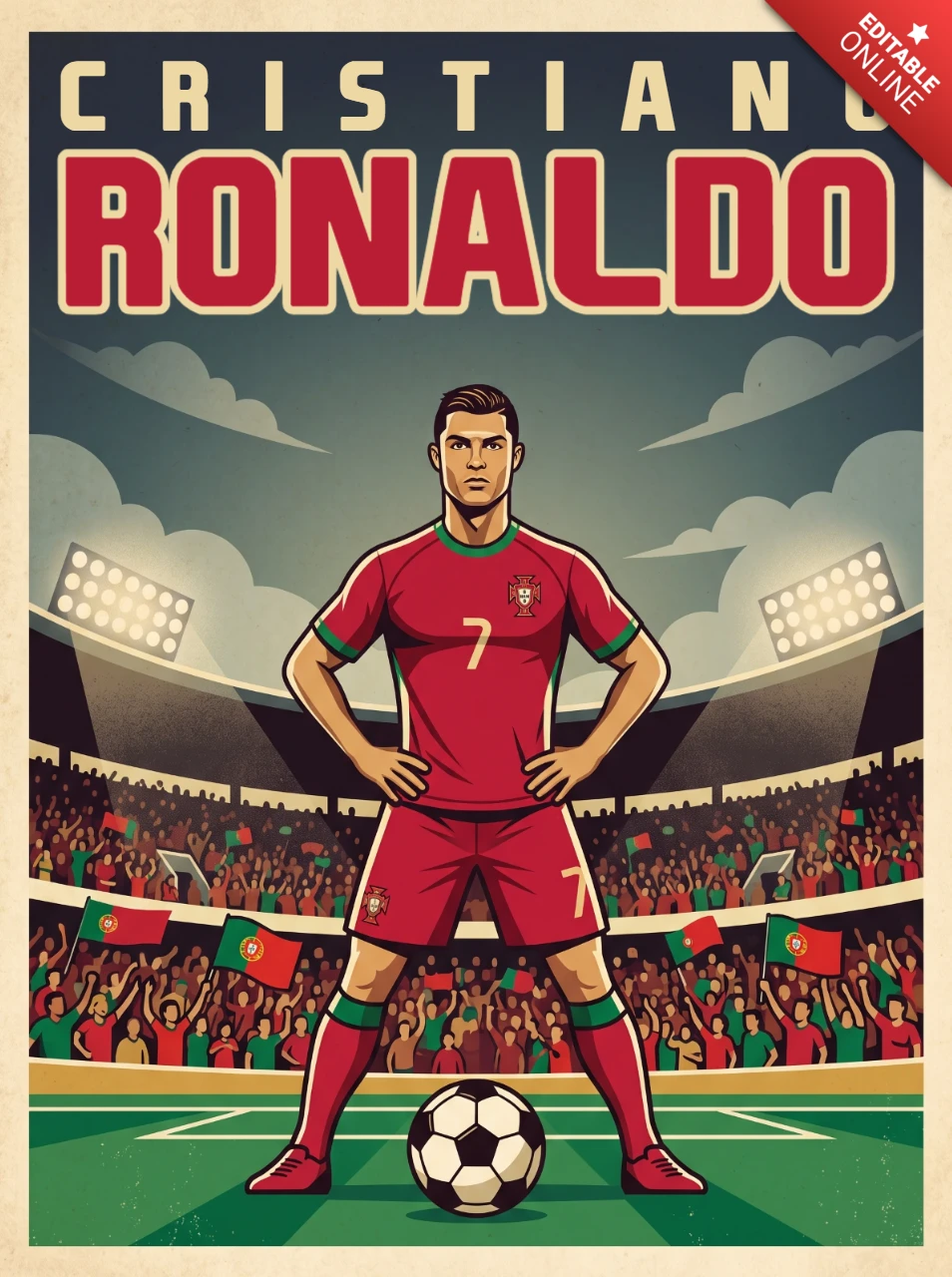 Portugal National Team Cristiano Ronaldo Vintage Retro Soccer Champion Stadium Poster Illustration 2026